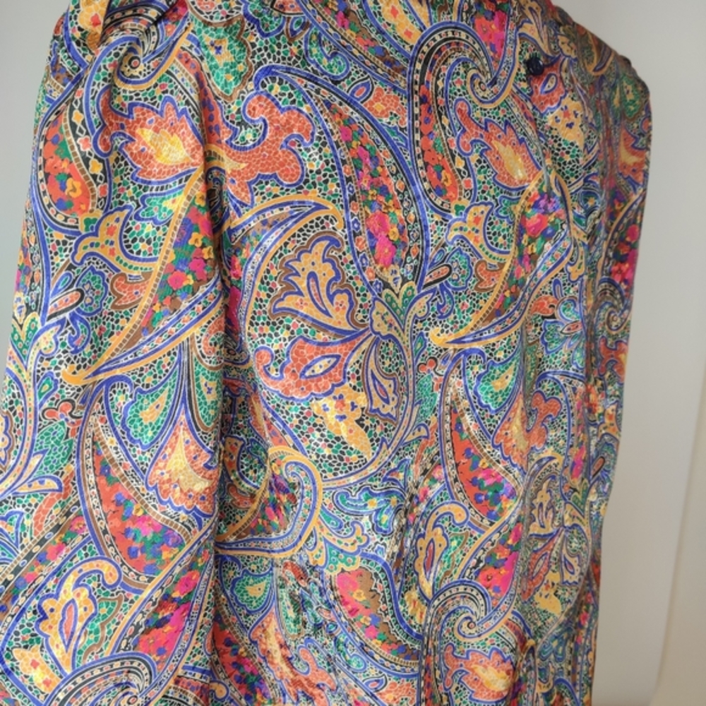 Vintage Nicola Satin Floral Paisley boho print Keyhole Blouse Size 6